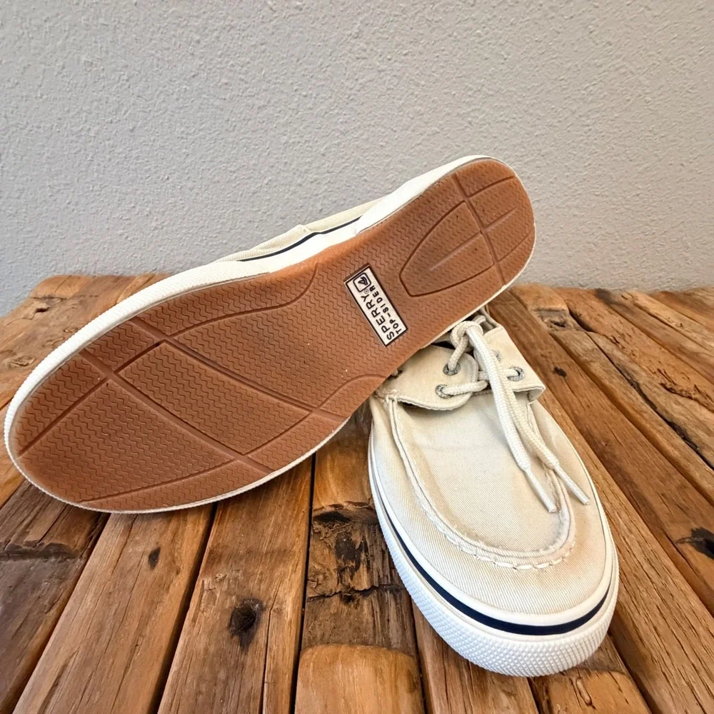 Sperry Top-Sider Bahama Mens 10.5 M Off White Canvas Boat Shoes 0777275